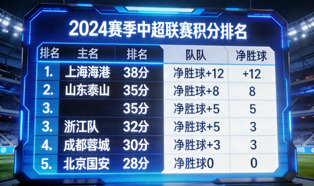 体育数据大屏显示联赛积分与排名信息